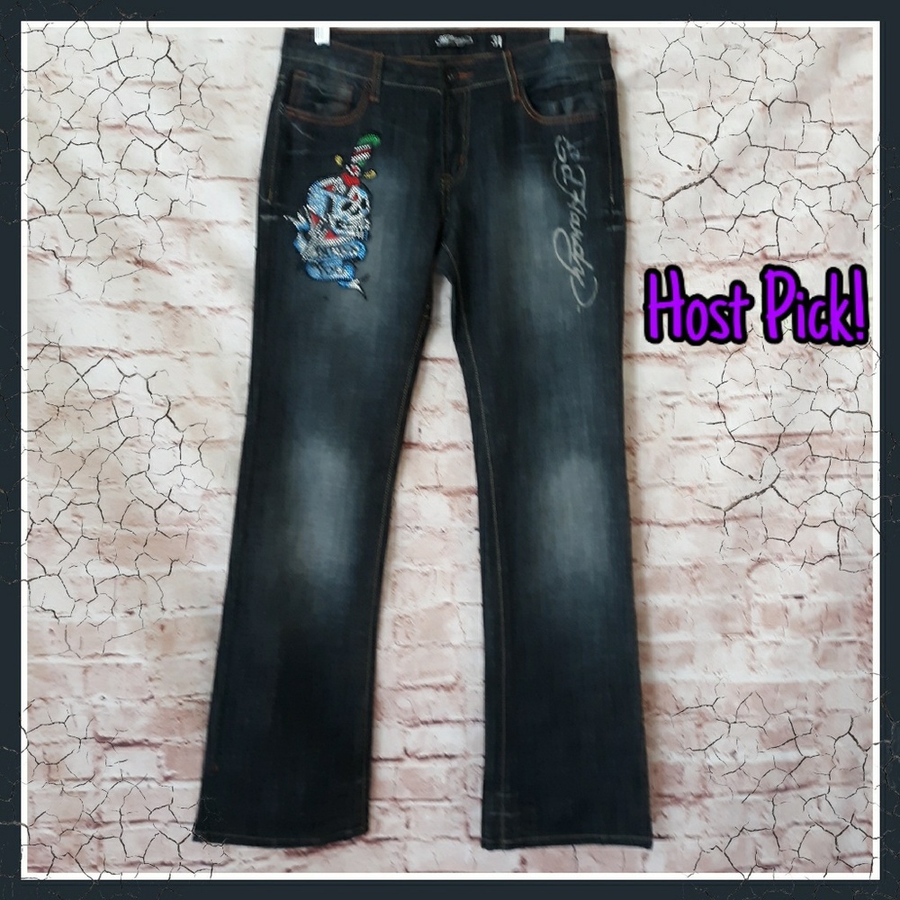 HP! Ed Hardy Womens Tattoo Bling Skull Jeans Sz 31
